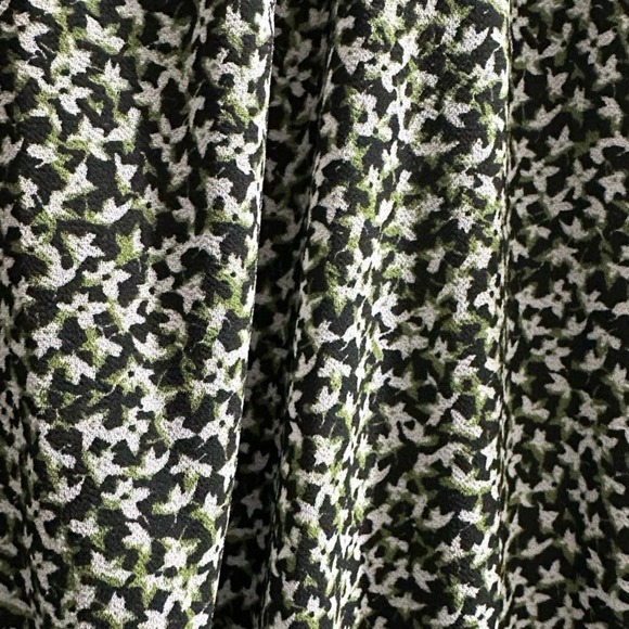 NWT Michael Kors Black White Green Smocked Waist Cuff Ruffle Floral Dress Large - Picture 7 of 7